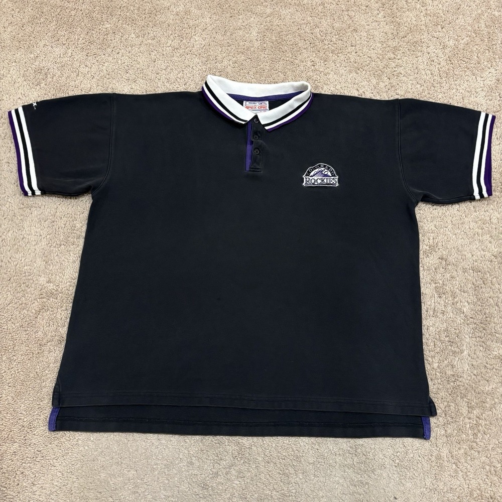 Vintage 90s Apex One Colorado Rockies Black Polo Shirt Size XL MLB